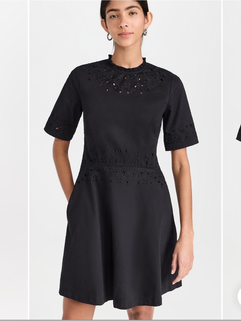 Shoshanna Hazel Embroidered Black Eyelet Midi Dress Size 8